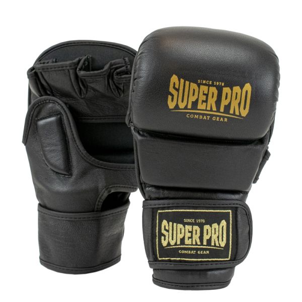 Super Pro Combat Gear Mma Shooter Handschoenen Leder , schwarz - gold