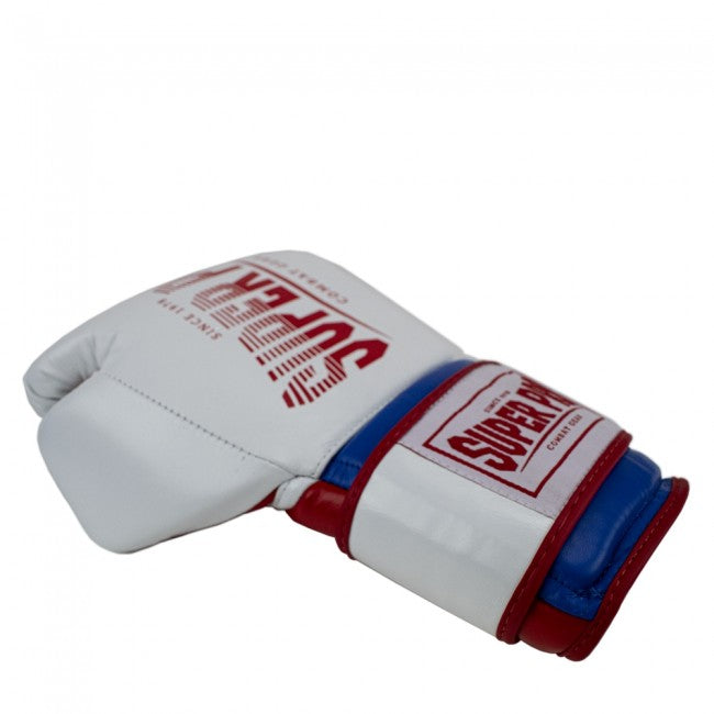 Super Pro Combat Gear Leather Thai Gloves Stripes White/Blue/Red