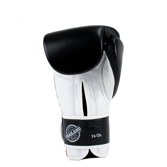 Super Pro Combat Gear Leather Thai Gloves Stripes Black/Red/White