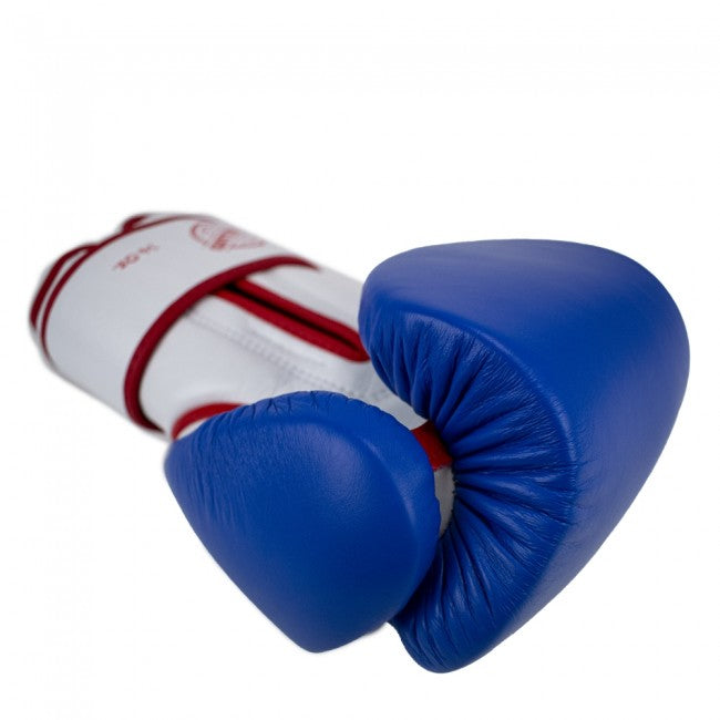 Super Pro Combat Gear Leather Thai Gloves Stripes Blue/White/Red