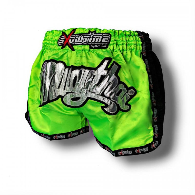 K-1 Thaiboxing Short in Satin "Mesh" in Dunkel Grün/Schwarz