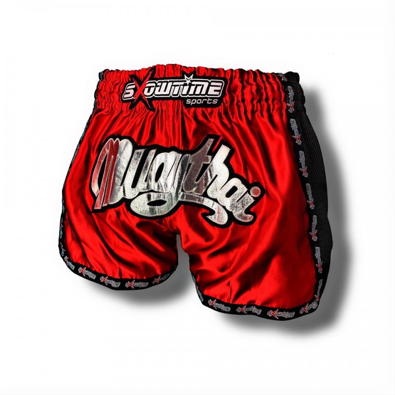 K-1 Thaiboxing Short in Satin "Mesh" in Rot/Schwarz