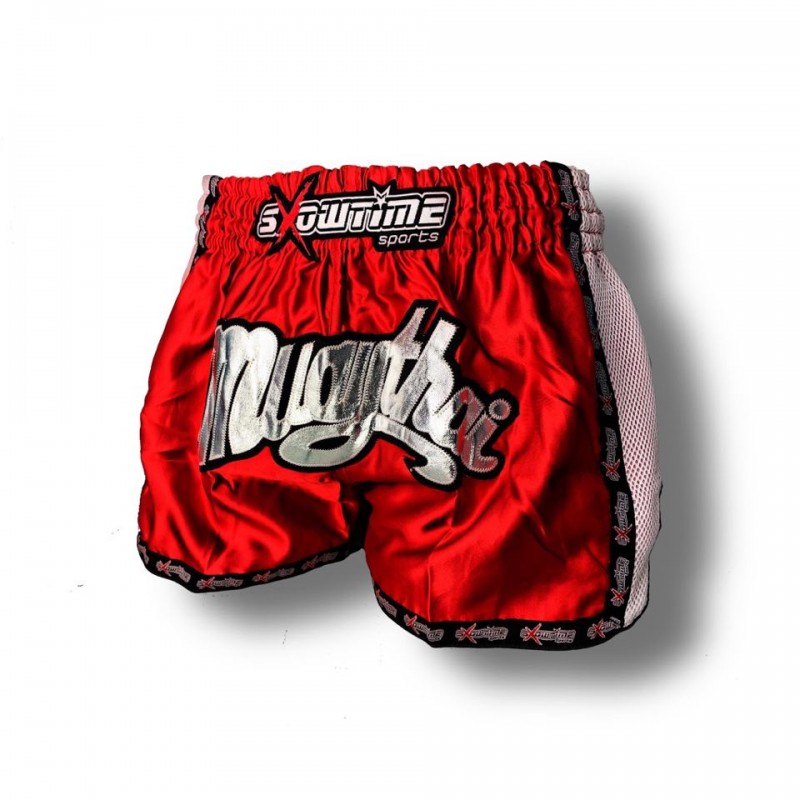 K-1 Thaiboxing Short in Satin "Mesh" in Rot/Weiß