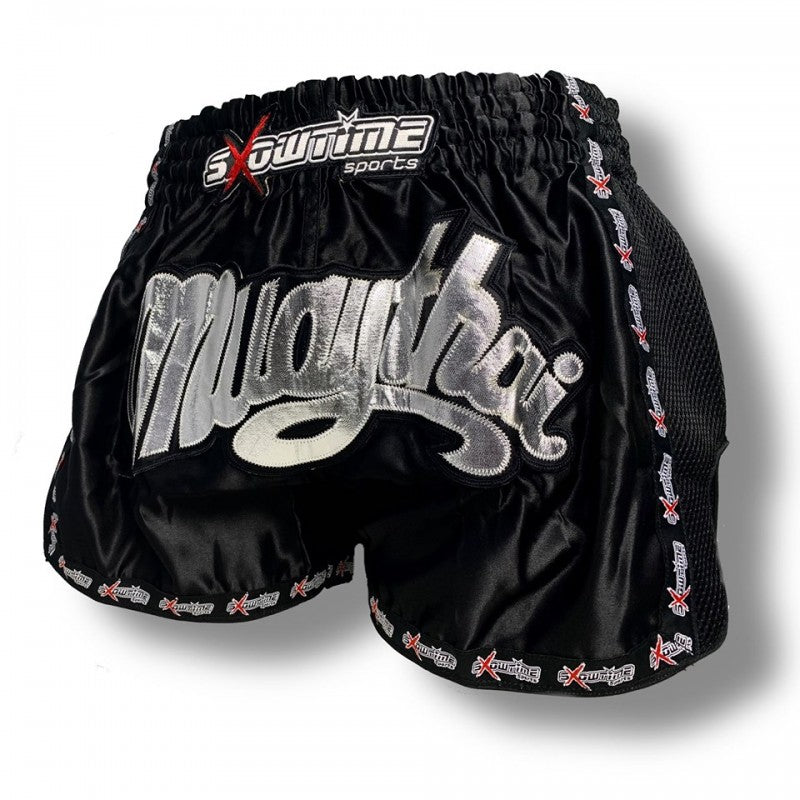 K-1 Thaiboxing Short in Satin "Mesh" in Schwarz