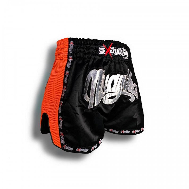 K-1 Thaiboxing Short in Satin "Mesh in Schwarz/Mandarin kids