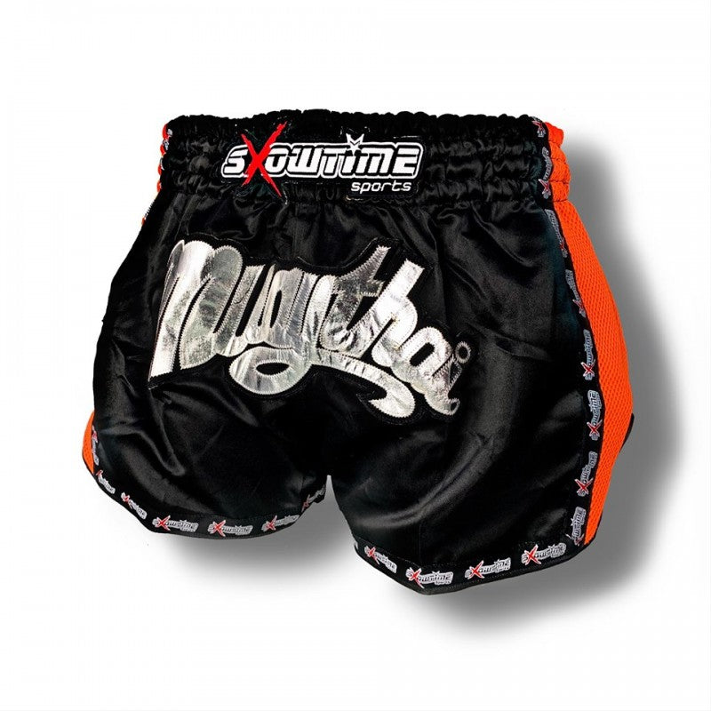 K-1 Thaiboxing Short in Satin "Mesh in Schwarz/Mandarin