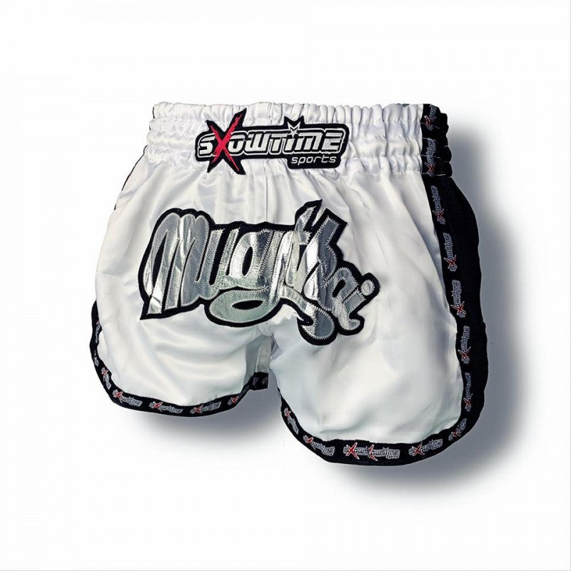 K-1 Thaiboxing Short in Satin "Mesh" in Weiß/Schwarz kids