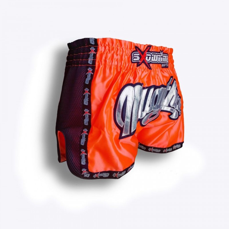 K-1 Thaiboxing Short in Satin "Mesh" in Mandarin/Schwarz kids