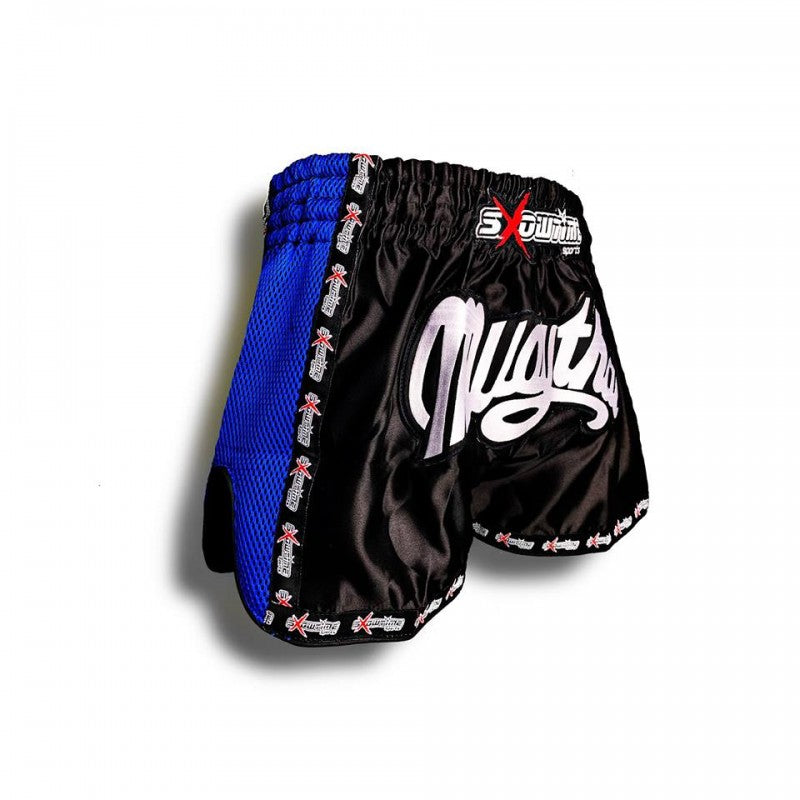 K-1 Thaiboxing Short in Satin "mesh" in Schwarz/Blau Kids
