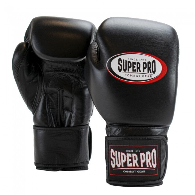 Super Pro Combat Gear Thai-Pro Leder (Thai-)Boxhandschuhe Schwarz