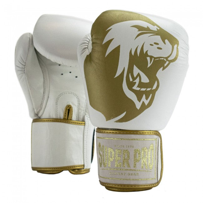 Super Pro Combat Gear Warrior Leder (Kick)Boxhandschuhe white/gold