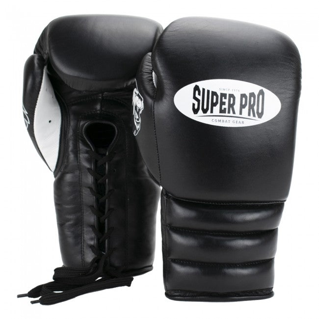 Super Pro Combat Gear Knock Out Boxhandschuhe Schnürung Schwarz/Weiß