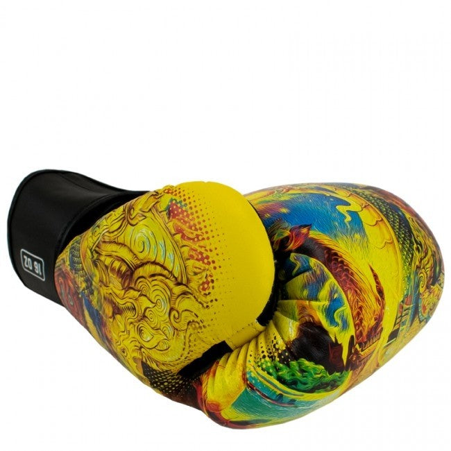 SUPER PRO COMBAT GEAR THAI BOXING GLOVES LEATHER PATTAYA MADE IN THAILAND YELLOW