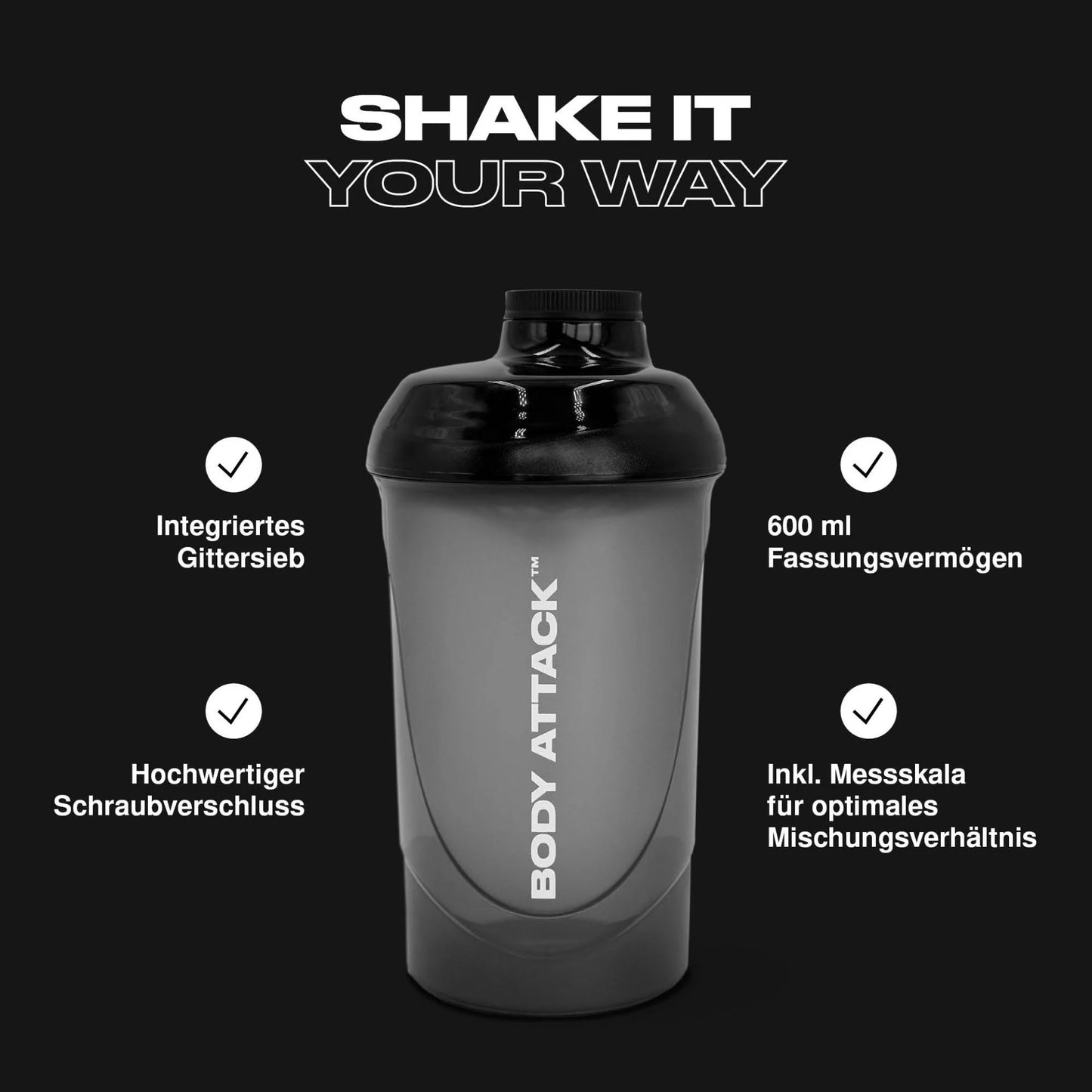 BODY ATTACK - Protein Shaker - Black