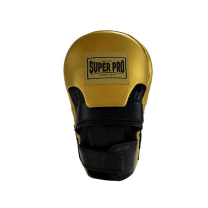 Super Pro Combat Gear Boxhandschuhe, lang, gebogen, Leder, Schwarz/Gold
