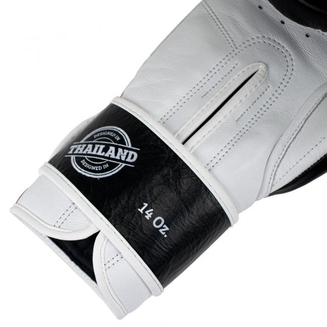 Super Pro Combat Gear Leather Thai Gloves Stripes Black/Red/White