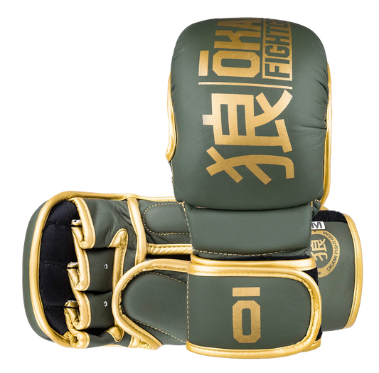 OKAMI FIGHTGEAR MMA Sparring Gloves V2 Olive/Gold