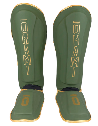 OKAMI FIGHTGEAR Shin Guards Competitor V2 Olive/Gold
