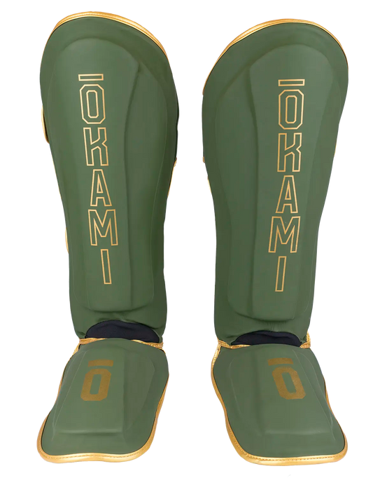 OKAMI FIGHTGEAR Shin Guards Competitor V2 Olive/Gold