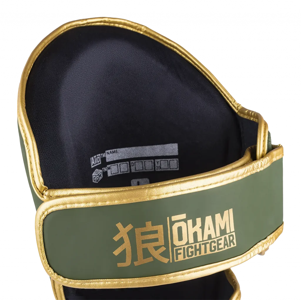 OKAMI FIGHTGEAR Shin Guards Competitor V2 Olive/Gold