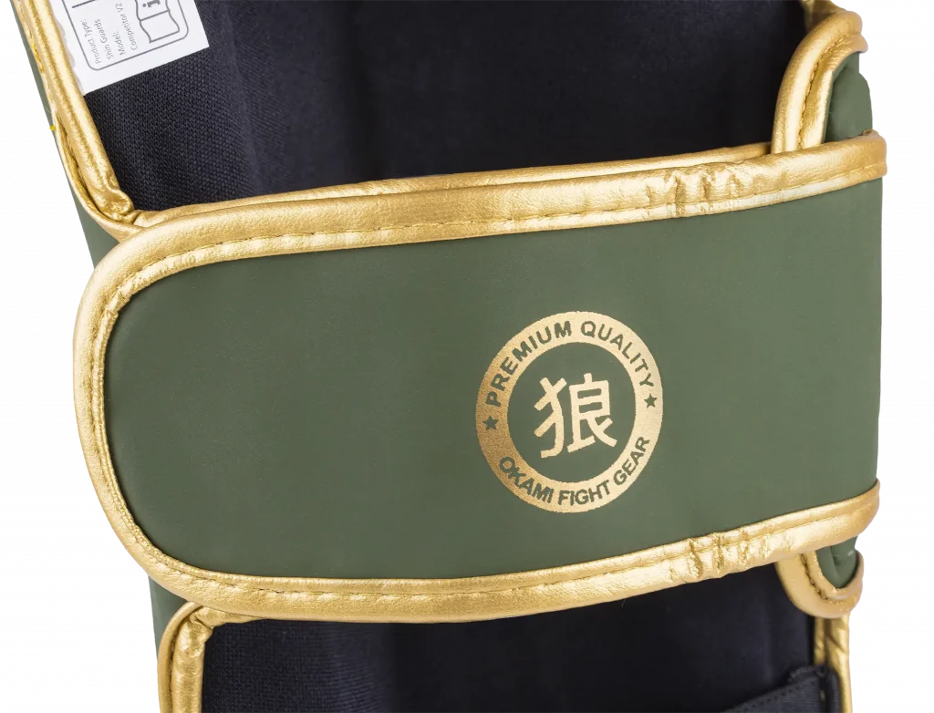 OKAMI FIGHTGEAR Shin Guards Competitor V2 Olive/Gold