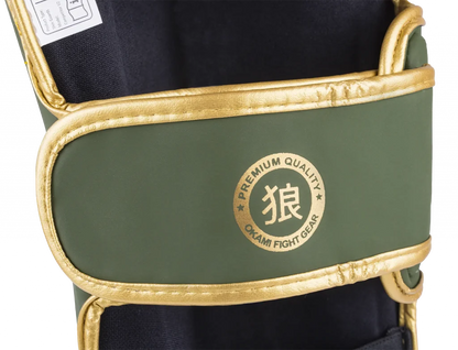 OKAMI FIGHTGEAR Shin Guards Competitor V2 Olive/Gold