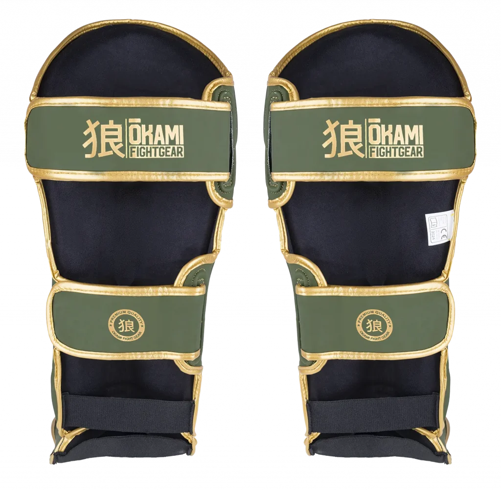 OKAMI FIGHTGEAR Shin Guards Competitor V2 Olive/Gold