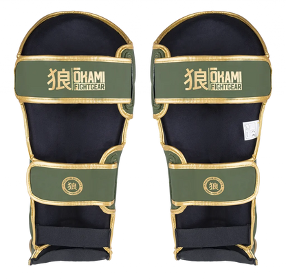 OKAMI FIGHTGEAR Shin Guards Competitor V2 Olive/Gold