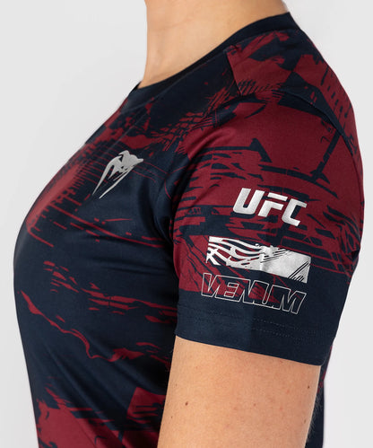 UFC Zenith by Venum Authentic Fight Week Performance Kurzarm T-Shirt Damen - Marineblau/Burgunderrot/Silber