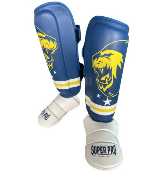 Super Pro Combat Gear Nations Curacao PU Schienbeinschoner Blau - Gelb - Weiß