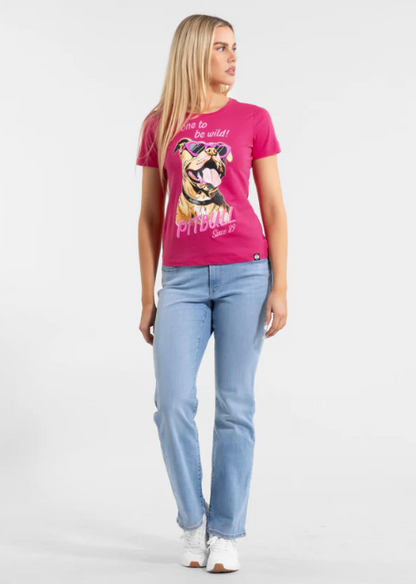 Damen T-Shirt SUNGLASSES DOG - Himbeerrot