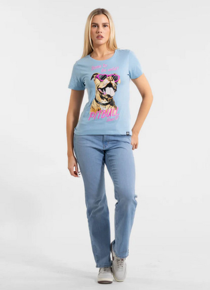 Damen T-Shirt SUNGLASSES DOG - Hellblau