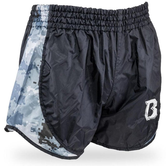 Booster Muay Thai Shorts, Retro Hybrid, camo grau, kids