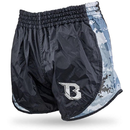 Booster Muay Thai Shorts, Retro Hybrid, camo grau, kids