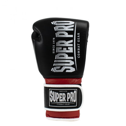 Super Pro Combat Gear Leather Thai Gloves Stripes Black/Red/White