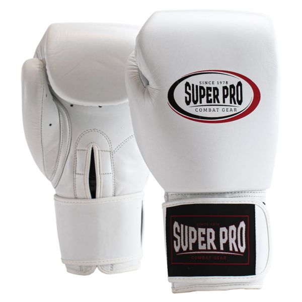 Super Pro Combat Gear Thai-Pro Leder (Thai-)Boxhandschuhe weiss / schwarz
