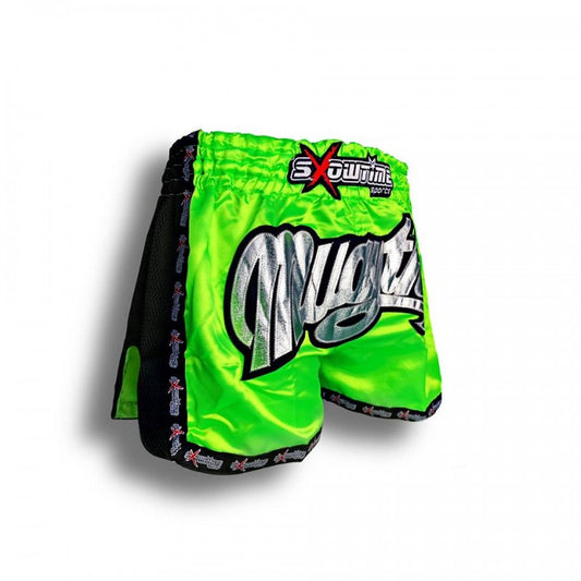K-1 Thaiboxing Short in Satin "Mesh" in Dunkel Grün/Schwarz