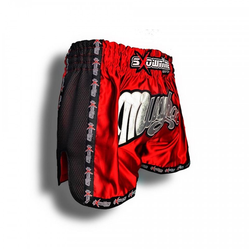 K-1 Thaiboxing Short in Satin "Mesh" in Rot/Schwarz