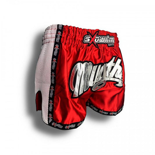 K-1 Thaiboxing Short in Satin "Mesh" in Rot/Weiß