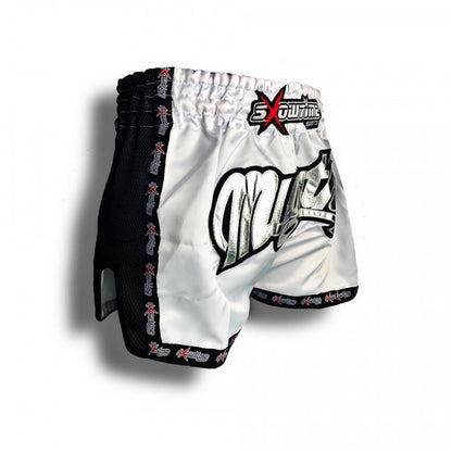 K-1 Thaiboxing Short in Satin "Mesh" in Weiß/Schwarz kids