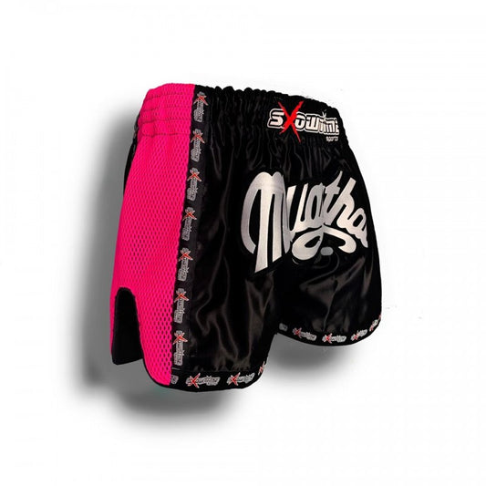 K-1 Thaiboxing Short in Satin "Mesh" Schwarz/Pink kids