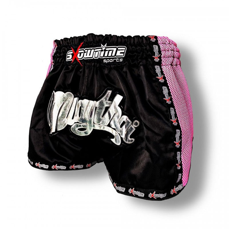 K-1 Thaiboxing Short in Satin "Mesh" Schwarz/Pink kids