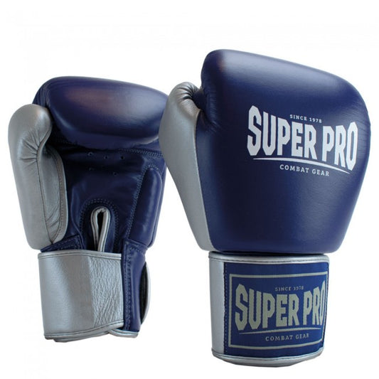 SUPER PRO LEDER (THAI-)BOXHANDSCHUHE ENFORCER blue/silver/white