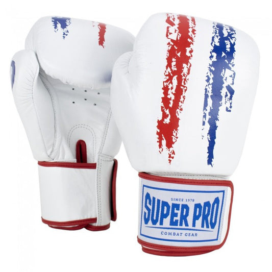 Super Pro Combat Gear Warrior Leder Boxhandschuhe Rot/Weiß/Blau