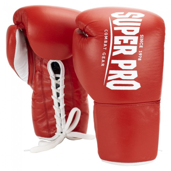 Super Pro Combat Gear Winner Wettkampfhandschuhe Schnürung Rot/Weiß