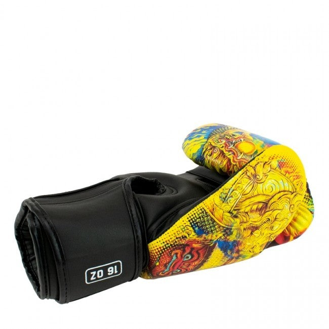 SUPER PRO COMBAT GEAR THAI BOXING GLOVES LEATHER PATTAYA MADE IN THAILAND YELLOW
