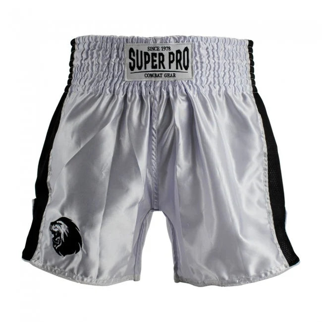 SUPER PRO COMBAT GEAR THAI- UND KICKBOXING SHORT BRAVE WHITE/BLACK kids
