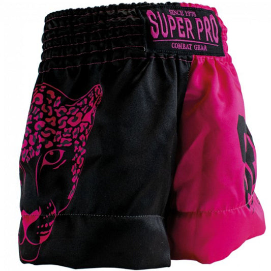 SUPER PRO (THAI)BOXING SHORTS KIDS LEOPARD BLACK/PINK